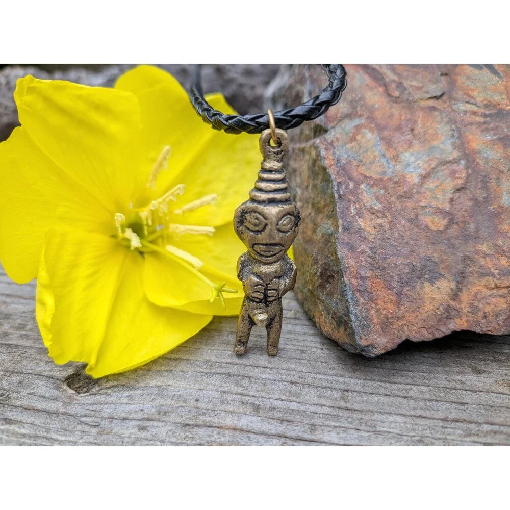 Vintage Brass Latin American First Nations Fertility God Pendant Necklace